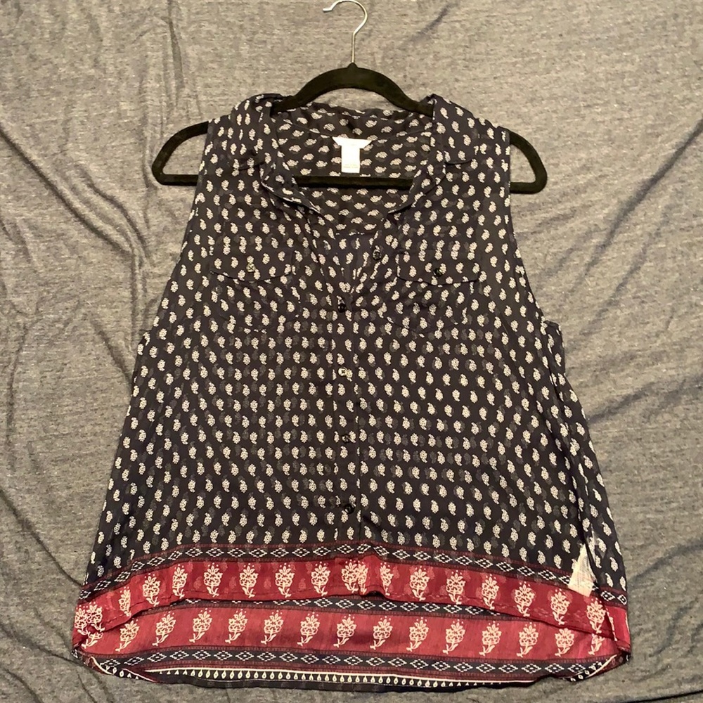 Country style button up tank top